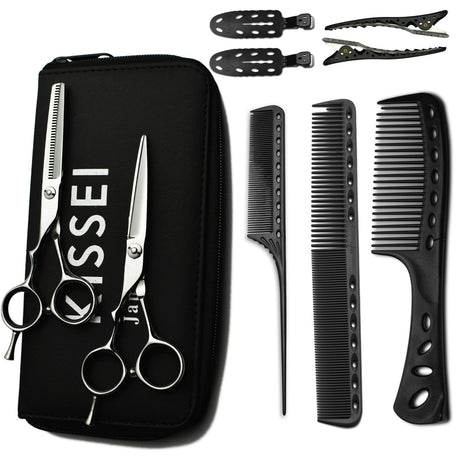 kit de ciseaux gauchers kissei pour apprenti composé de 3 peignes yspark et pinces no mark et shark yspark 