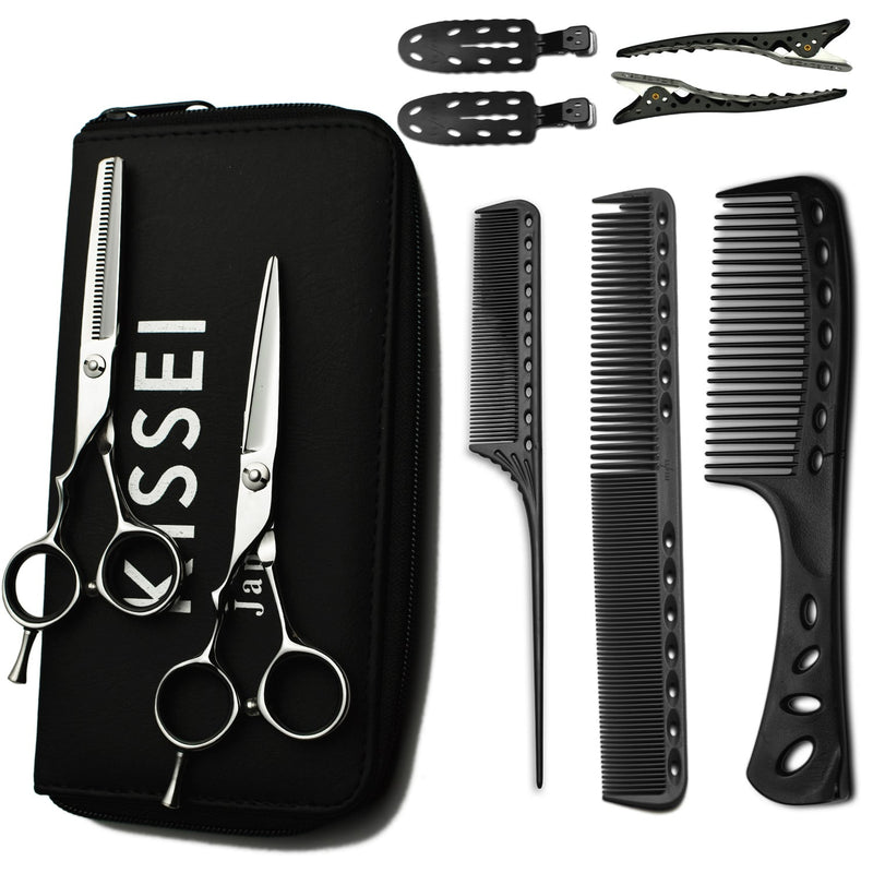 kit de ciseaux gauchers kissei pour apprenti composé de 3 peignes yspark et pinces no mark et shark yspark 