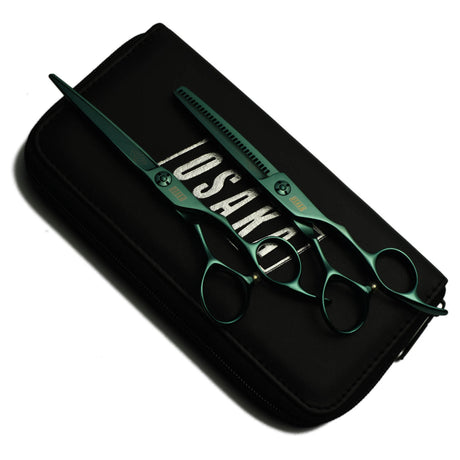 kit de 2 paires de ciseaux osaka vert d'eau modèle suiren, avec une trousse osaka en fonds