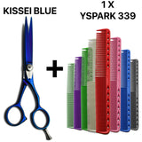 ciseaux kissei blue bleu japonais avec peigne de coupe yspark 339