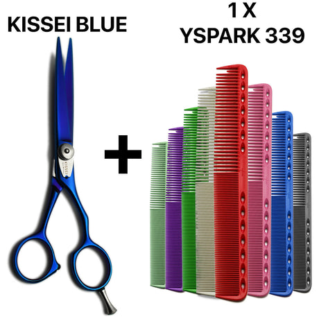 ciseaux kissei blue bleu japonais avec peigne de coupe yspark 339