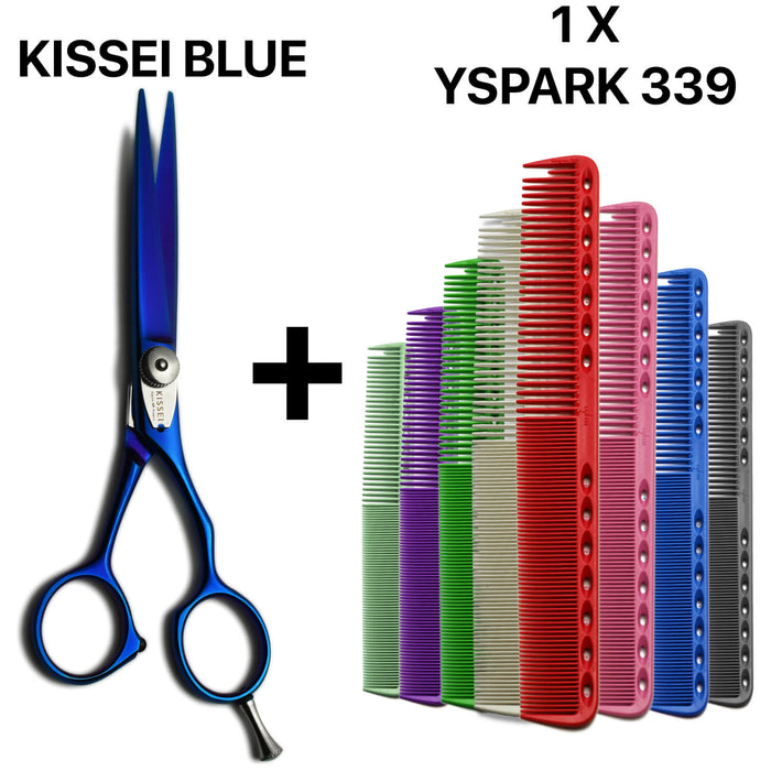 ciseaux kissei blue bleu japonais avec peigne de coupe yspark 339
