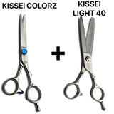 ciseaux kissei japonais colorz à vis coloré avec ciseaux sculpteurs kissei light 40 dents fines