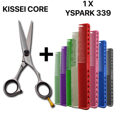 ciseaux kissei japonais core  à vis noire avec peignes de coupe yspark 339