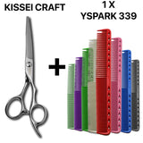 ciseaux kissei craft japonais de coiffure professionnel associés avec un ensemble de peignes de coupe yspark 339