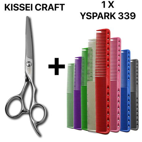 ciseaux kissei craft japonais de coiffure professionnel associés avec un ensemble de peignes de coupe yspark 339
