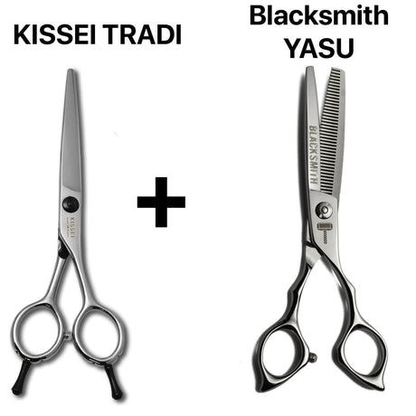 Les ciseaux japonais Kissei Tradi s’associent à des ciseaux sculpteurs professionnels Blacksmith YASU pour offrir un contrôle parfait du volume, une coupure fluide et un équilibre idéal pour le travail de précision.