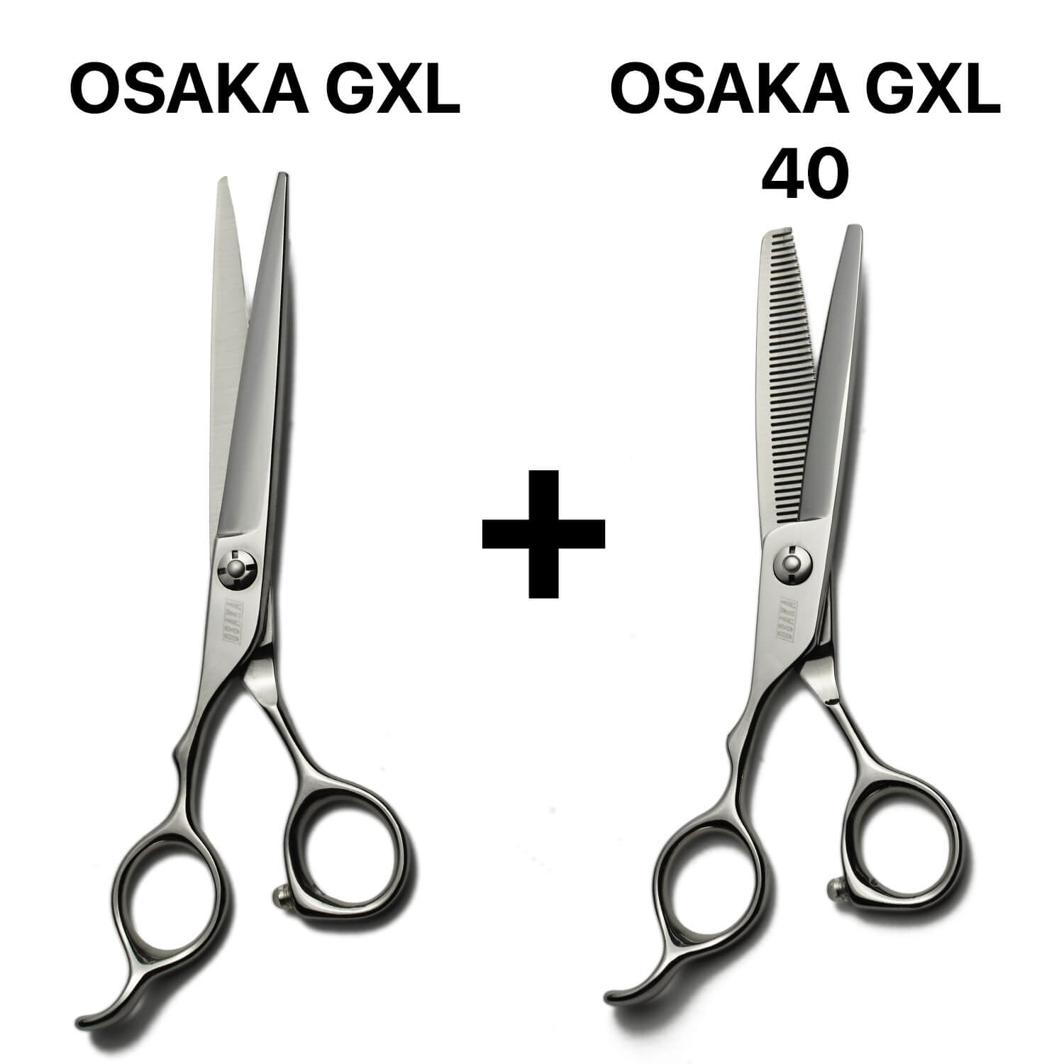 Duo de ciseaux gauchers japonais Kissei OSAKA GXL: un modèle droit de coupe et des ciseaux sculpteurs professionnels pour un travail complet.