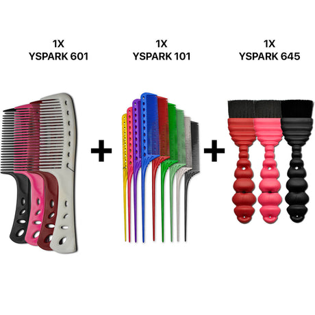 peignes démêloirs yspark 601, avec les peignes à queue yspark 101 et les pinceaux yspark 645