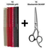 peignes de coupe yspark g45 gradué associé à une paire de ciseaux blacksmith skarp