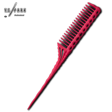 Peigne professionnel Y.S. PARK 150 rose, dents triples anti-électricité, pointe aiguisée pour balayage, manche wave grip pour tenue sûre.