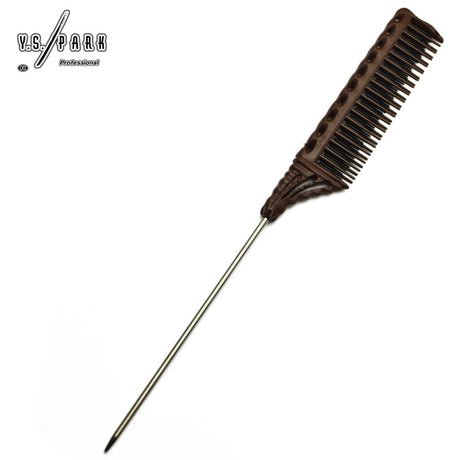 Peigne Y.S. PARK YS-154-125 Choco – peigne pintail extra-long (125 mm), triple rangée de dents, rangée intérieure en carbone anti-statique, manche ondulé antiglisse.