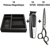 Plateau magnétique noir avec duo de tondeuse feel japan et des ciseaux osaka oss avec lames larges 